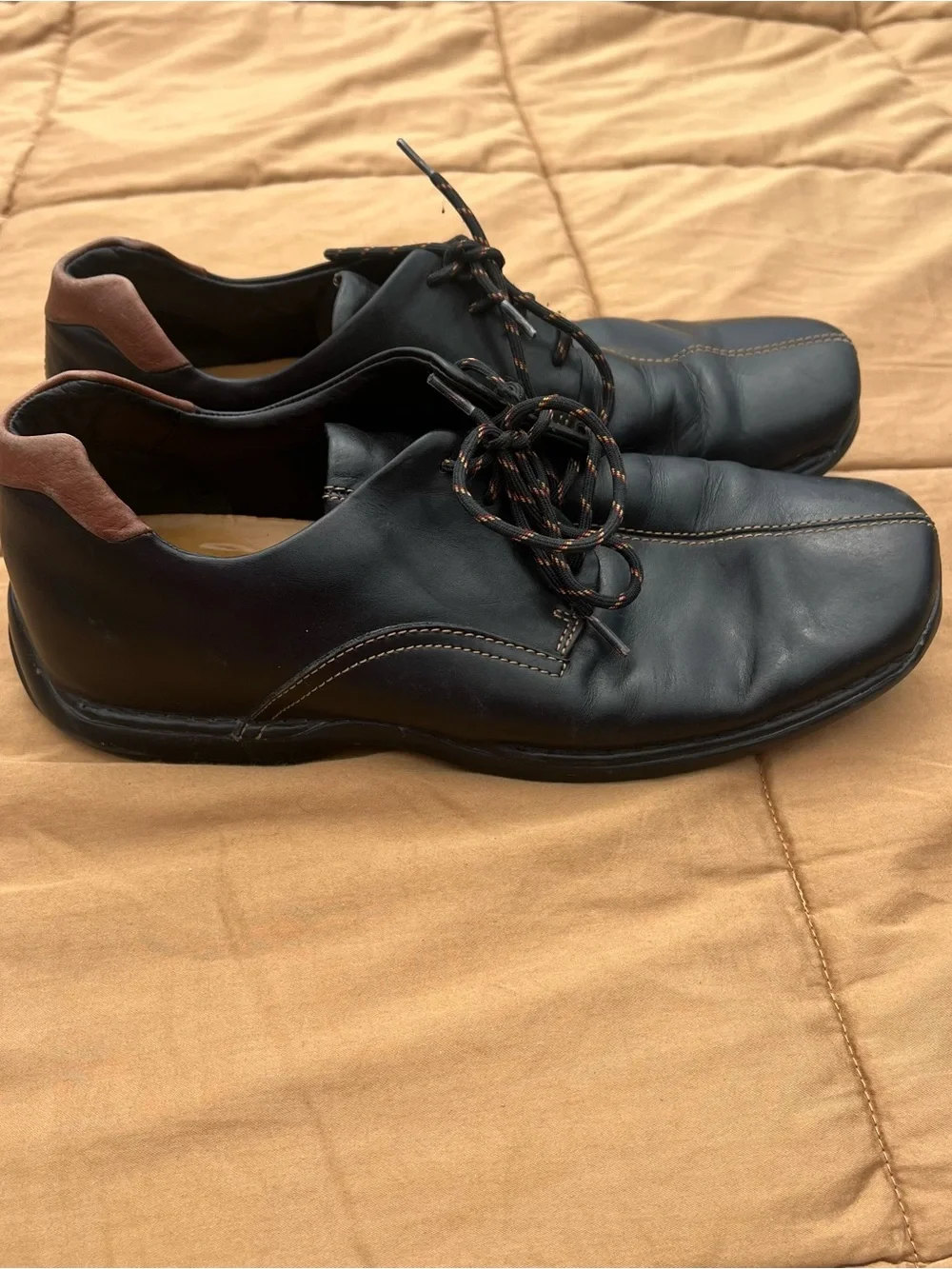 Cole Haan Zeno Black Leather Lace-Up Loafers with Brown Trim Size 9.5